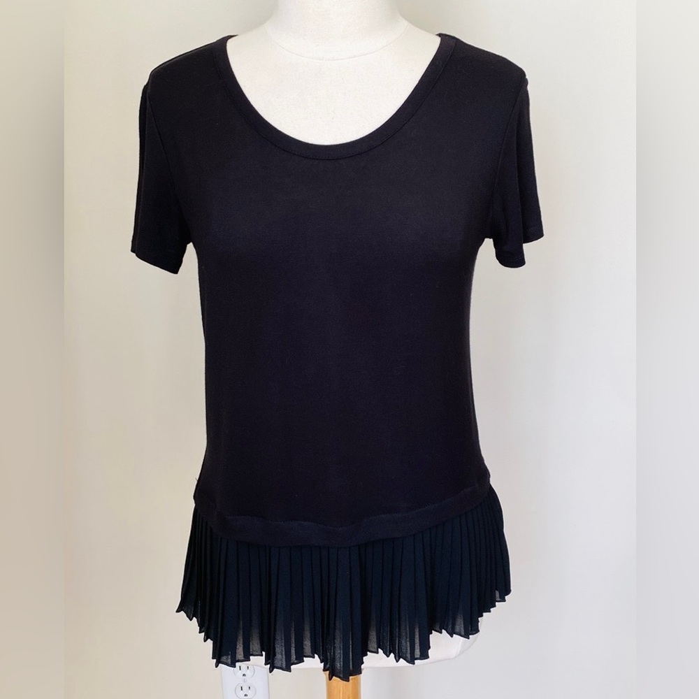 Pebble and Stone Black SZ S Dark Academia Boho Chic Whimsigoth Chiffon Hem Top
